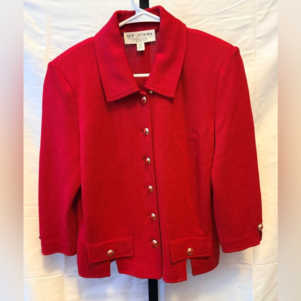 St. John Red 3/4 Sleeve Cardigan Size 4